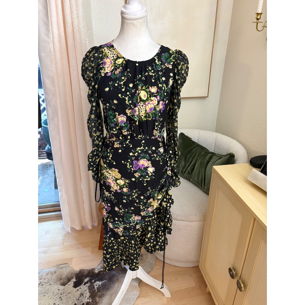 FOR LOVE & LEMONS Ross Midi Dress Floral Ruffle Open Back Size Small - Picture 2 of 12